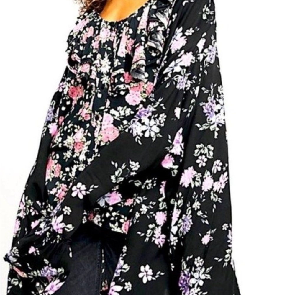 Free People Loretta Floral Ruffle Blouse Tunic Top $108 Retail